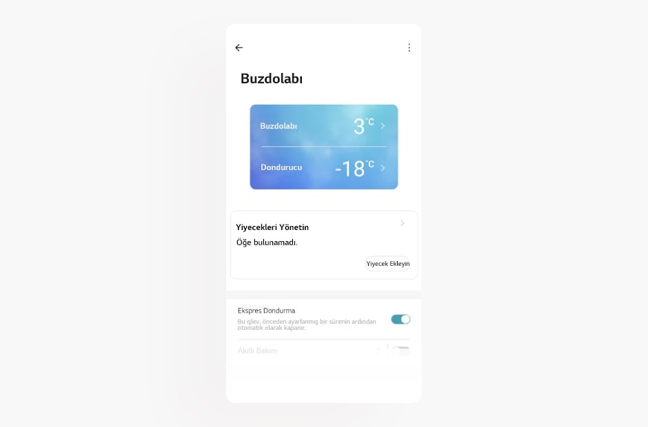 LG ThinQ uygulamas?ndaki buzdolab? ekran?n?n g?rüntüsü