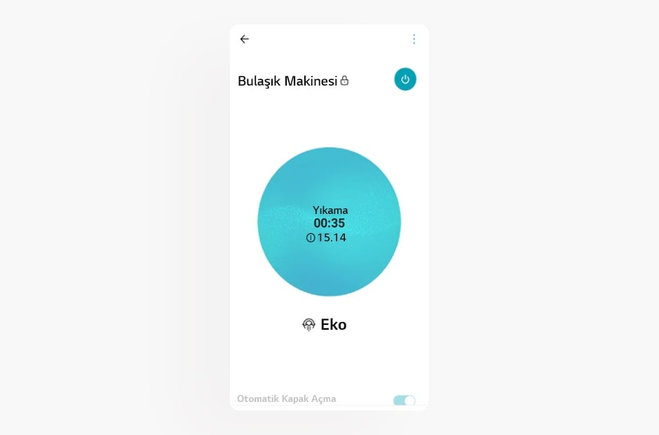 LG ThinQ uygulamas?ndaki bula??k makinesi ekran?n?n g?rüntüsü