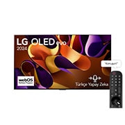 LG OLED evo AI TV, OLED G4’ün ?nden g?rünümü. Ekranda 11 Y?ld?r Dünyan?n 1 Numaral? OLED’i Amblemi, webOS Re:New Program logosu ve 5 Y?ll?k Panel Garantisi logosu.