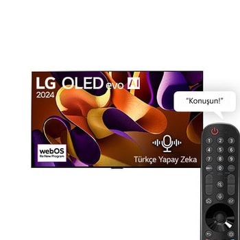 ?nden g?rünümde LG OLED evo G4 TV OLED83G45LW, 'Dünyan?n 11 Y?ld?r 1 Numaral? OLED'i' amblemi ve 5 Y?l Panel Garantisi logosu g?sterilmektedir.
