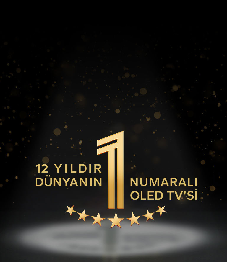 Siyah bir arka planda, LG'nin 11 y?ld?r dünyan?n bir numaral? OLED TV markas? oldu?unu g?steren alt?n bir amblem.
