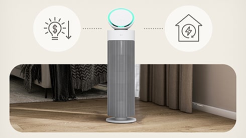 LG PuriCare AeroBooster 搭載 AI＋智慧空氣控制功能，有效節省更多能源。