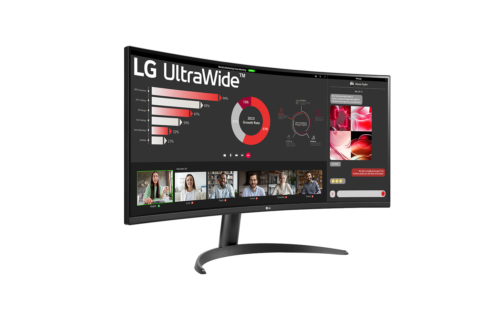 LG 34 吋 21:9 曲面 UltraWide? QHD (3440 x 1440) 多工作業螢幕, 34WR50QC-B