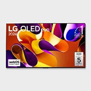 El?lnézet: LG OLED evo TV, OLED G4, 11 Years World No. 1 OLED (11 éve a világ els? számú OLED-je) embléma és 5-Year Panel Warranty (5 év kijelz?panel garancia) logó látható a képerny?n.