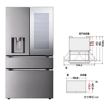 配備 CraftIce、Full-Convert Drawer 的 808L InstaView? 多門冰箱星夜黑正視圖。({Sales Model Code})