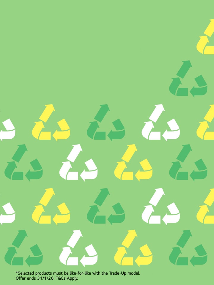 Green background with different colour recycle symbols covering most of image