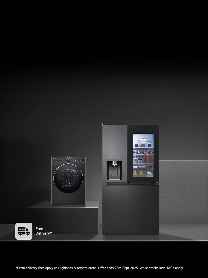 Black LG Home Appliances in a dark room