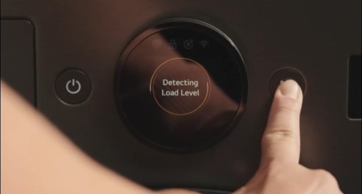 The AI Dry panel being activated, followed by the detection of fabric type, which triggers a customised cycle and adjusts cycle time.