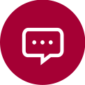 White chat bubble with three dots on a red background, indicating an active conversation or messaging.