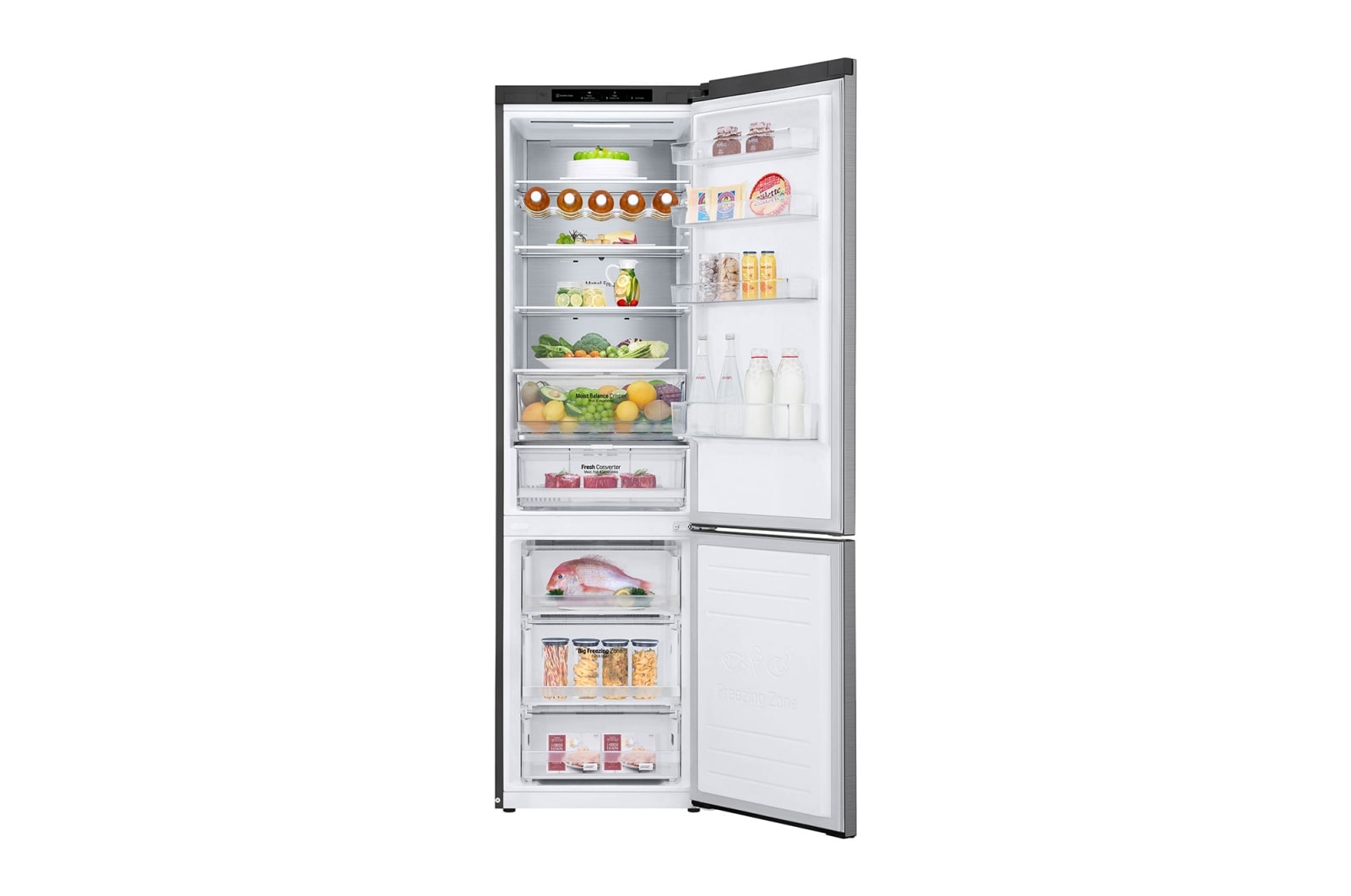 LG 384L Tall Fridge Freezer Shiny Steel Total No Frost, GBD62PZYFN