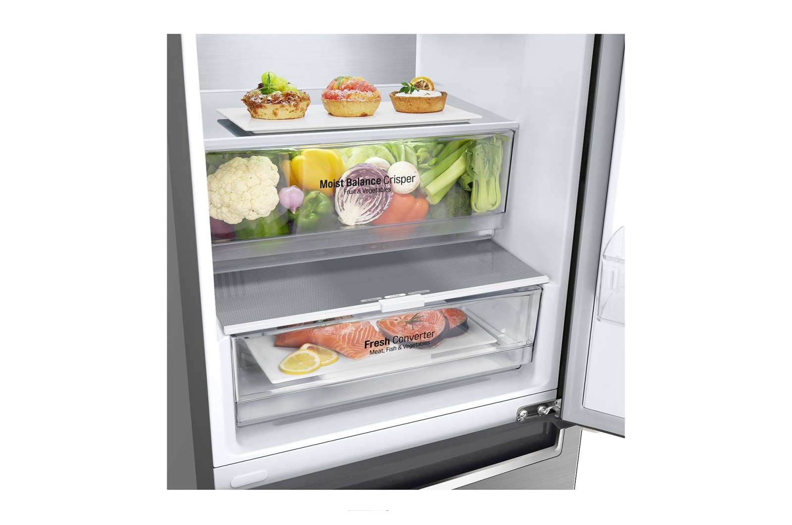 LG 384L Tall Fridge Freezer Shiny Steel Total No Frost, GBD62PZYFN