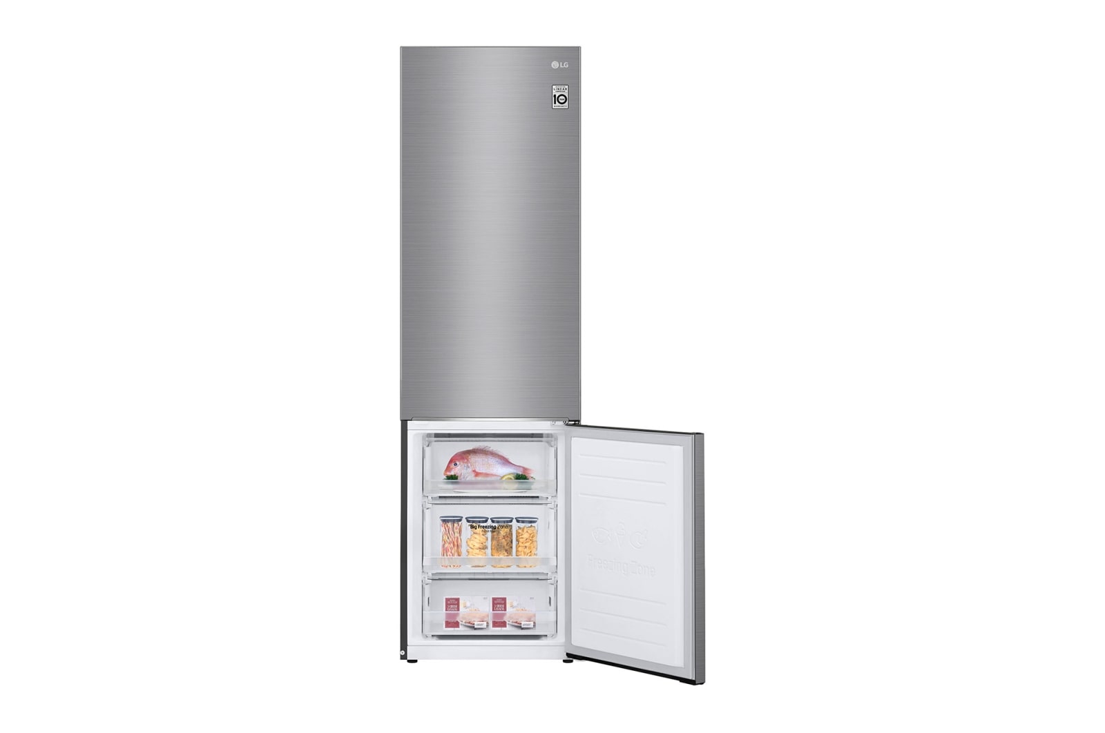 LG 384L Tall Fridge Freezer Shiny Steel Total No Frost, GBD62PZYFN