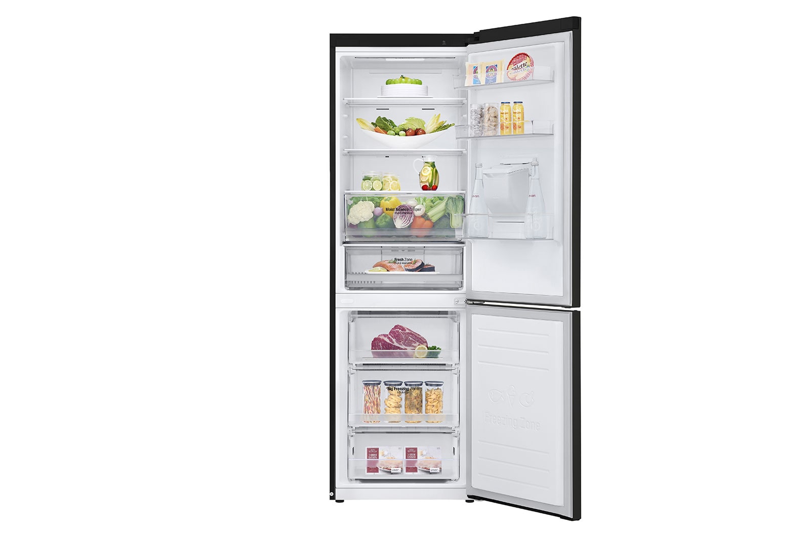 LG 340L Tall Fridge Freezer Black Steel Water Dispenser, GBF61BLHEN
