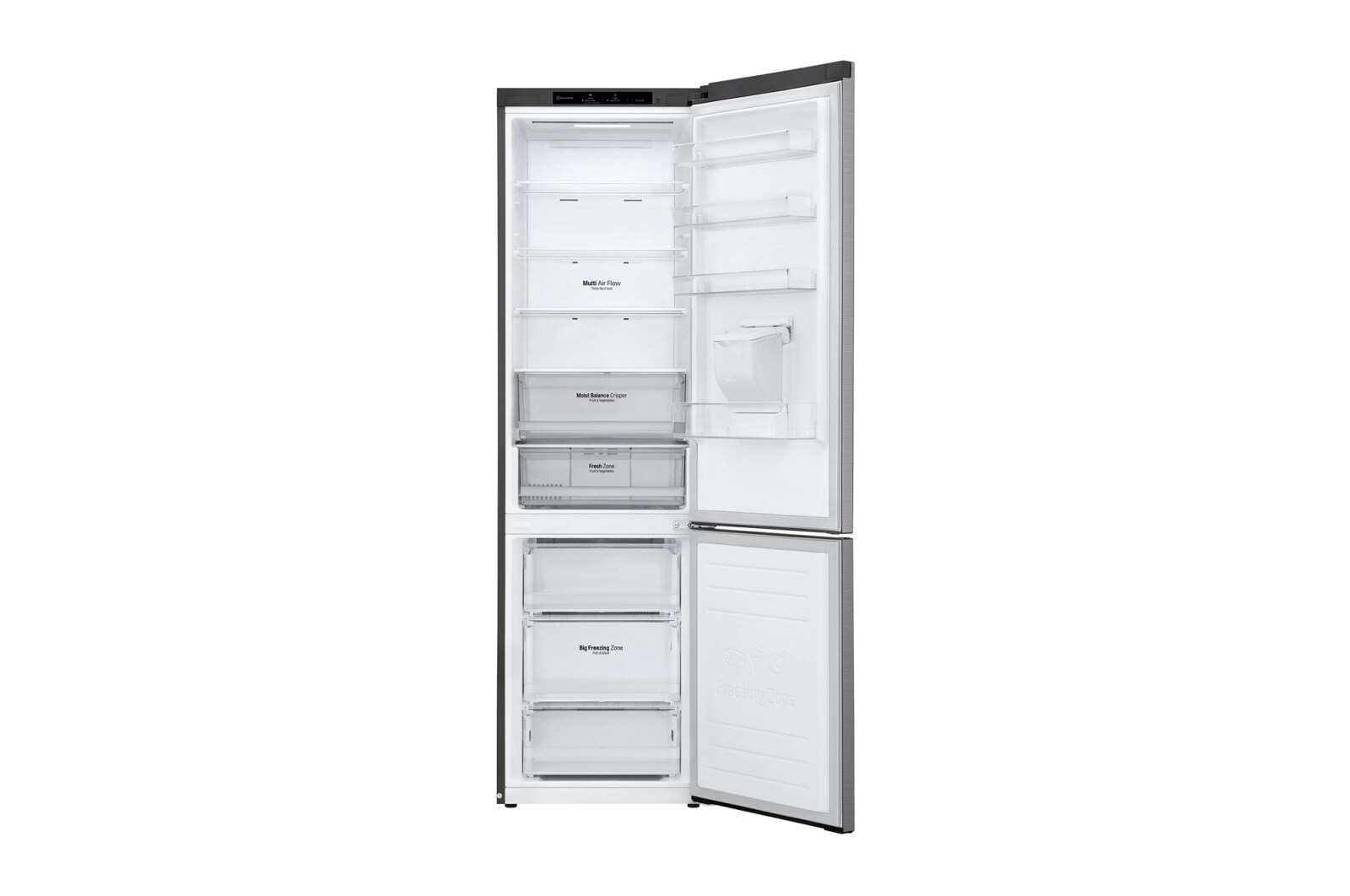 LG 383L Tall Fridge Freezer Water Dispenser, Shiny Steel, GBF62PZJMN