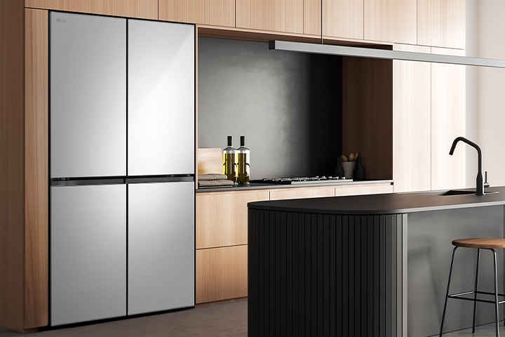 Modern kitchen interior with the fridge.
