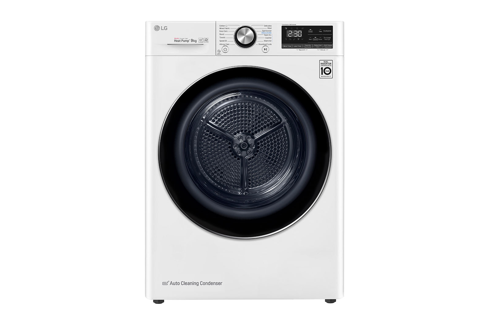 Front view of 9kg DUAL Inverter HeatPump Dryer White - FDV909W