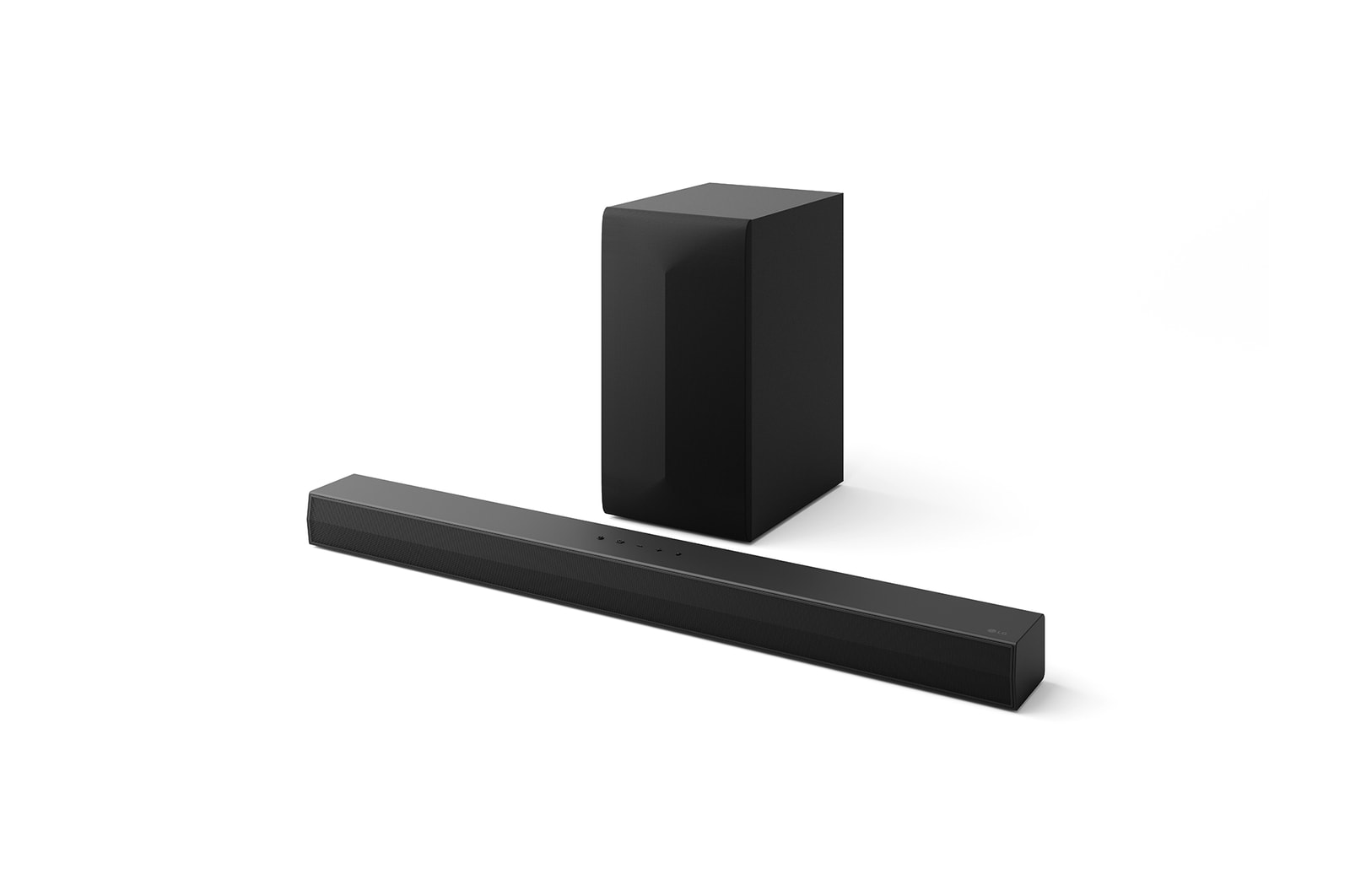 Angled view of LG Soundbar US60T and Sub Woofer