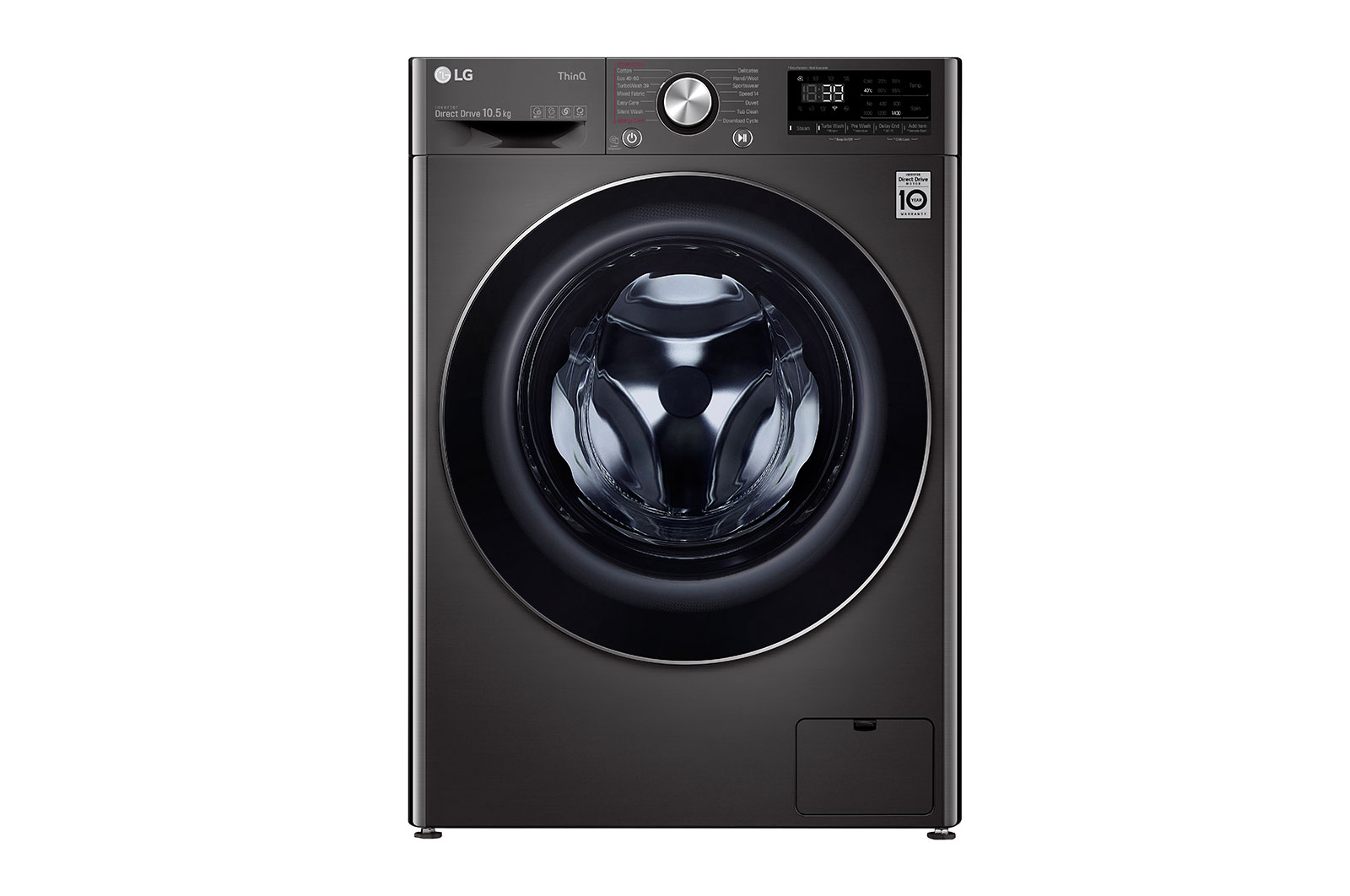 Front view of 10.5kg Washing Machine Black Steel Direct Drive(F4V910BTSE)