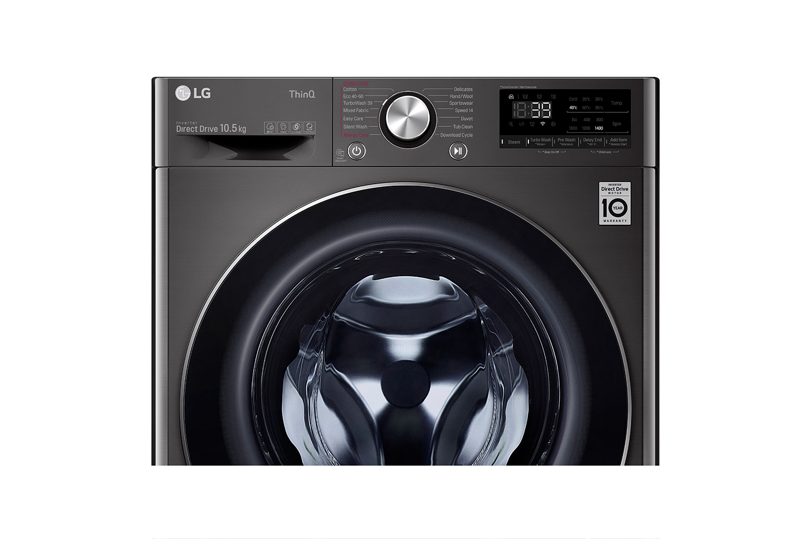 LG 10.5kg Washing Machine Black Steel Direct Drive, F4V910BTSE