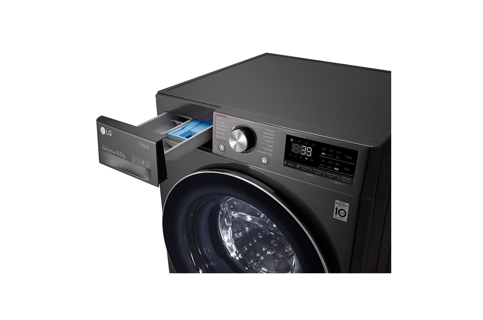 LG 10.5kg Washing Machine Black Steel Direct Drive, F4V910BTSE