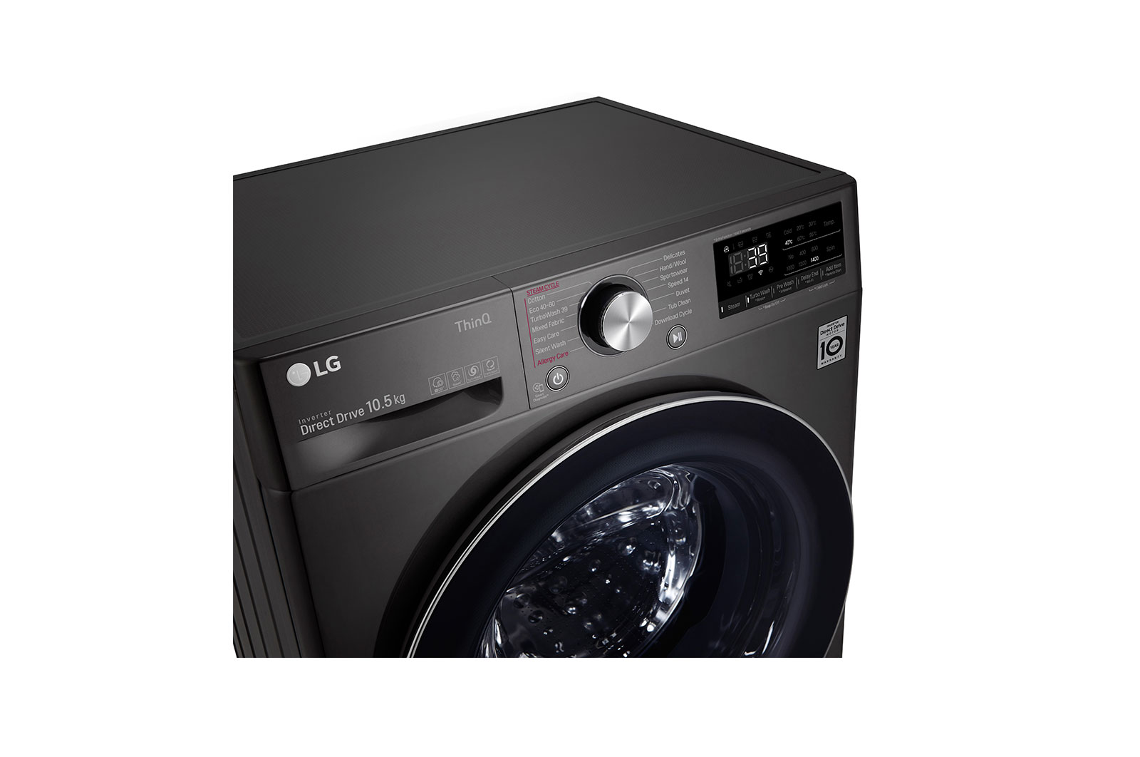 LG 10.5kg Washing Machine Black Steel Direct Drive, F4V910BTSE