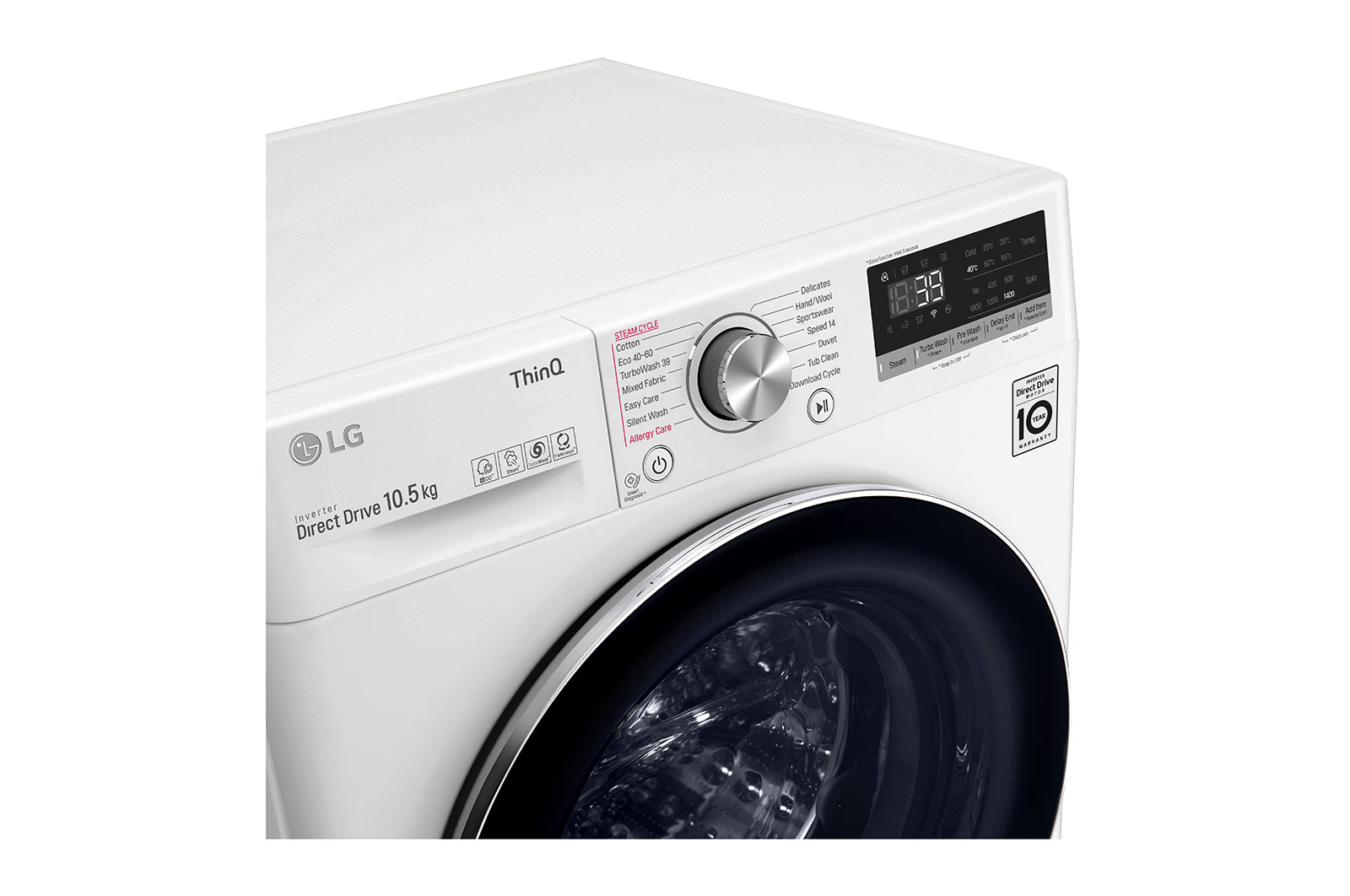 LG 10.5kg WiFi connected Washing Machine, White, F4V910WTSE