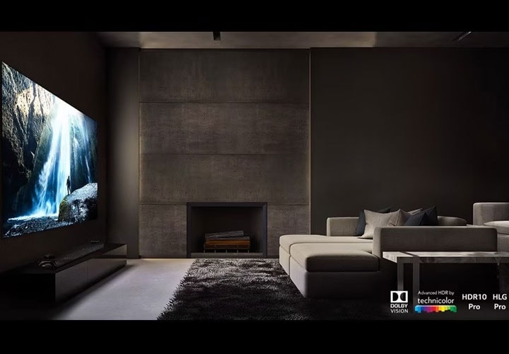 The side view of LG OLED TV in the living room