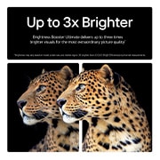 The alpha 9 AI Processor Gen8 lights up with different shades of blue and bolts of light shoot out from it highlighting its circuits. Performance statistics are visible. 1.7 times greater AI neural processing, NPU. 1.7 times faster operation, CPU. 2.1 times improved graphics, GPU.