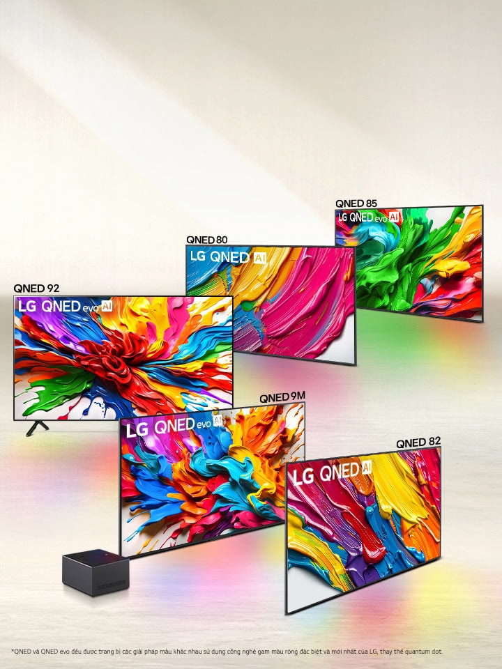 Dòng s?n ph?m g?m n?m TV LG QNED evo AI trong ??i hình, TV QNED80, QNED85, QNED92, QNED9M có H?p k?t n?i kh?ng day, QNED82. 