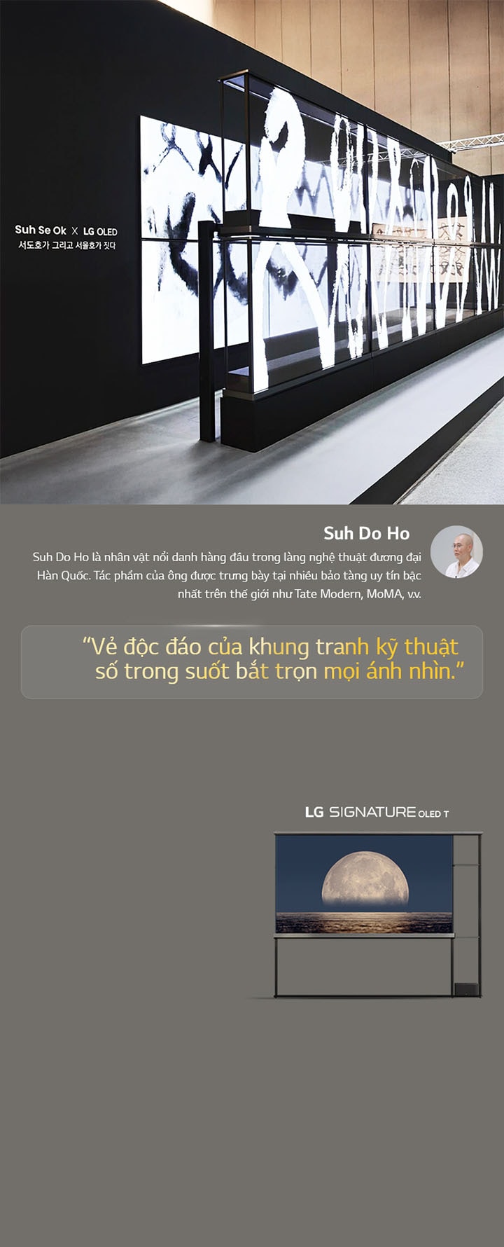 Tri?n l?m ngh? thu?t Suh Se Ok x LG OLED xu?t hi?n v?i cau trích d?n c?a chính ngh? s? Suh Do Ho: v? ??c ?áo c?a khung tranh k? thu?t s? trong su?t b?t tr?n m?i ánh nhìn. LG Signature OLED T c?ng xu?t hi?n. B?n có th? xem m? t? ng?n g?n v? ngh? s? và Frieze Seoul 2024.