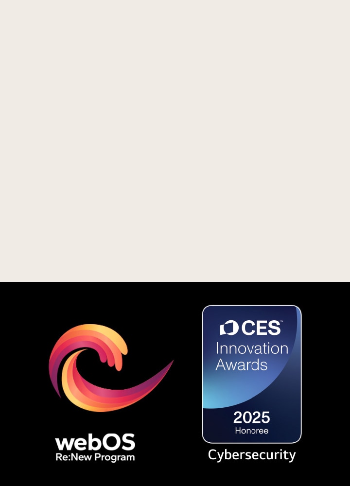 Logo và tên webOS Re:New Program cùng v?i huy hi?u CES Innovation Awards 2025 Honoree ? g?n ?ó.