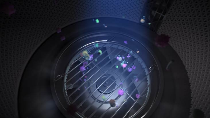 Tính n?ng UVnano c?a máy l?c kh?ng khí LG, s? d?ng tia UV ?? gi?m vi khu?n trên qu?t, c?i thi?n lu?ng kh?ng khí trong lành.