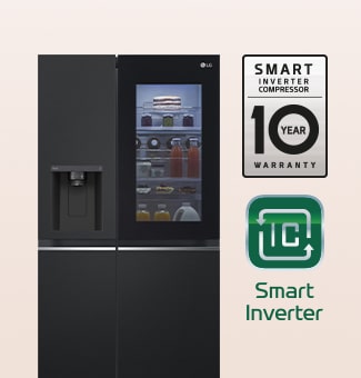B?o hành 10 n?m trên c?nh ph?i c?a t? l?nh, logo smart inverter