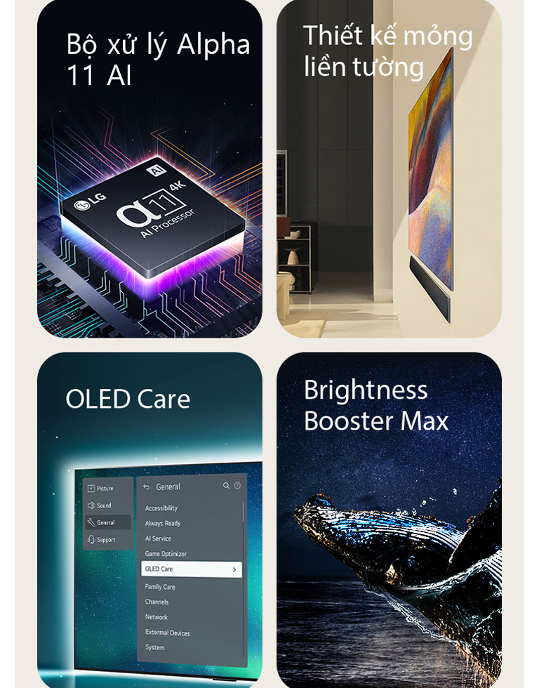 B? x? ly Alpha 11 AI 4K c?a LG ??t trên bo m?ch ch?, phát ra nh?ng tia sáng màu tím và h?ng.