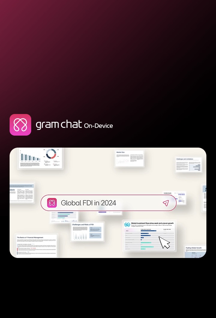 LG gram chat AI On-Device: Tìm ki?m th?ng minh trong t?p c?a b?n và tr? l?i chính xác theo yêu c?u, nh? k?t qu? v? 'FDI toàn c?u n?m 2024' v?i b?n xem tr??c tài li?u tr?c quan.