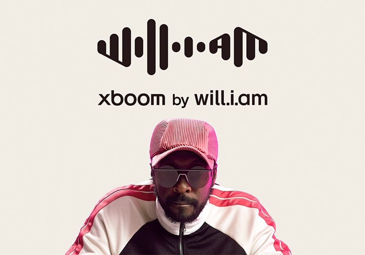 Hình ?nh will.i.am v?i logo xboom by will.i.am ???c hi?n th? n?i b?t