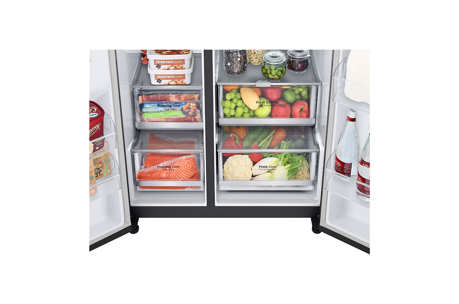 LG 611L InstaView? Door-in-Door Side by Side Fridge with Uvnano? Ice & Water Dispenser in Black Finish, GC-X257CQFS
