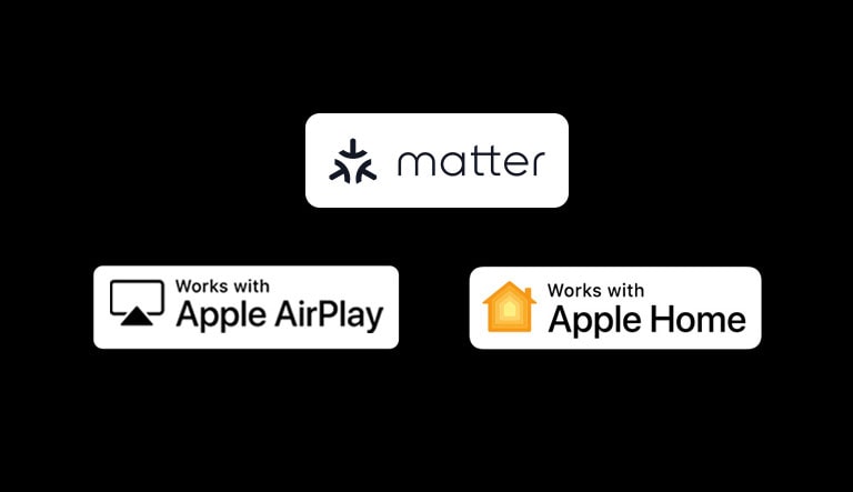 The logo of Apple AirPlay The logo of works with Apple Home The logo of works with Matter