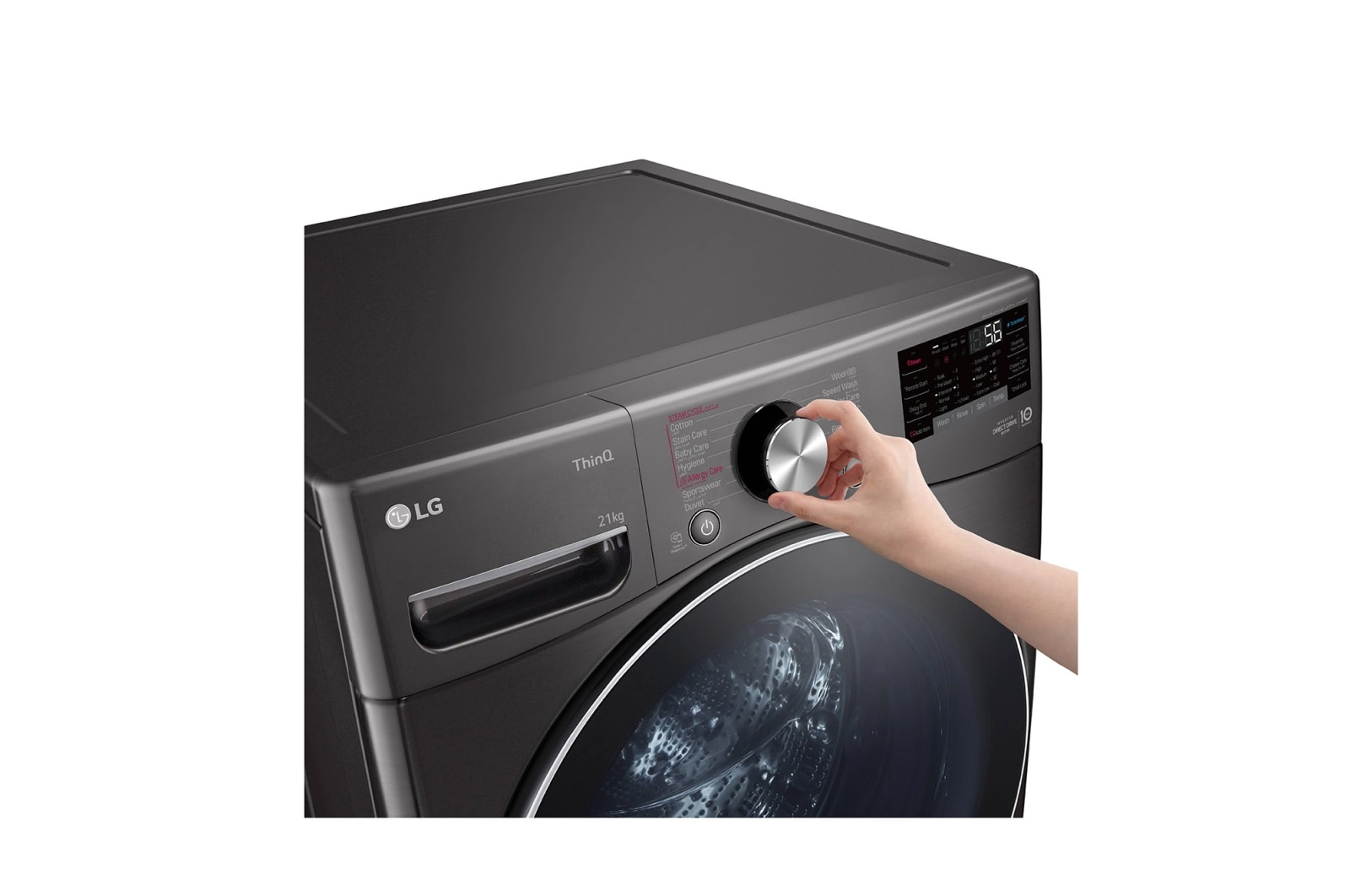 LG 21kg Front Loader Washer with AI DD? & Steam in Black Finish, F0P2CYV2E