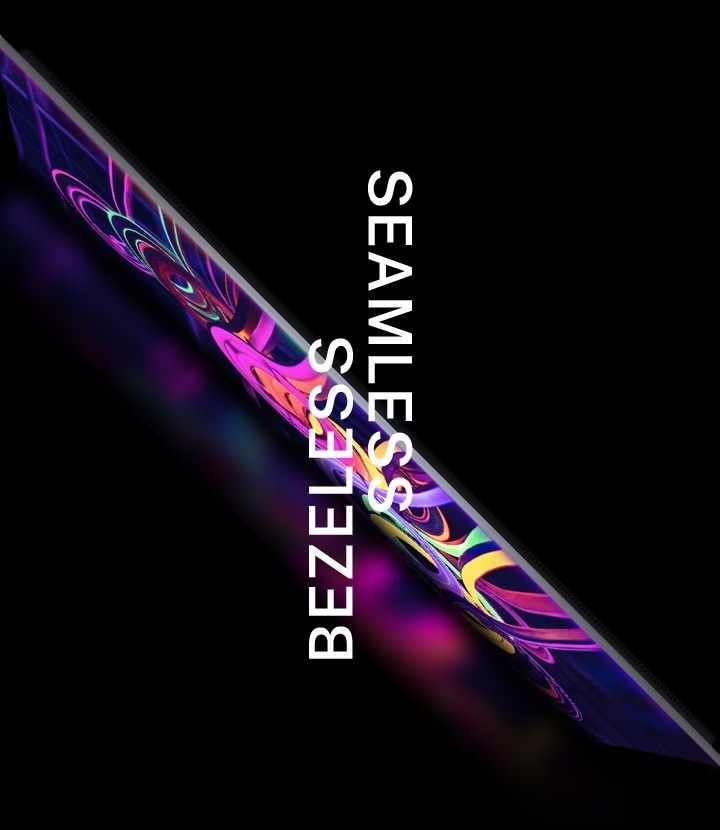 Nach einem Blick auf den schmalen Rahmen eines LG OLED TV dreht sich der Fernseher vor einem schwarzen Hintergrund und ein Neonbild mit bunten Kabeln wird gezeigt. W?hrend sich der Hintergrund in einen wei?en Wohnraum verwandelt, wird das Bild auf dem Bildschirm zu einem impressionistischen Naturgem?lde.