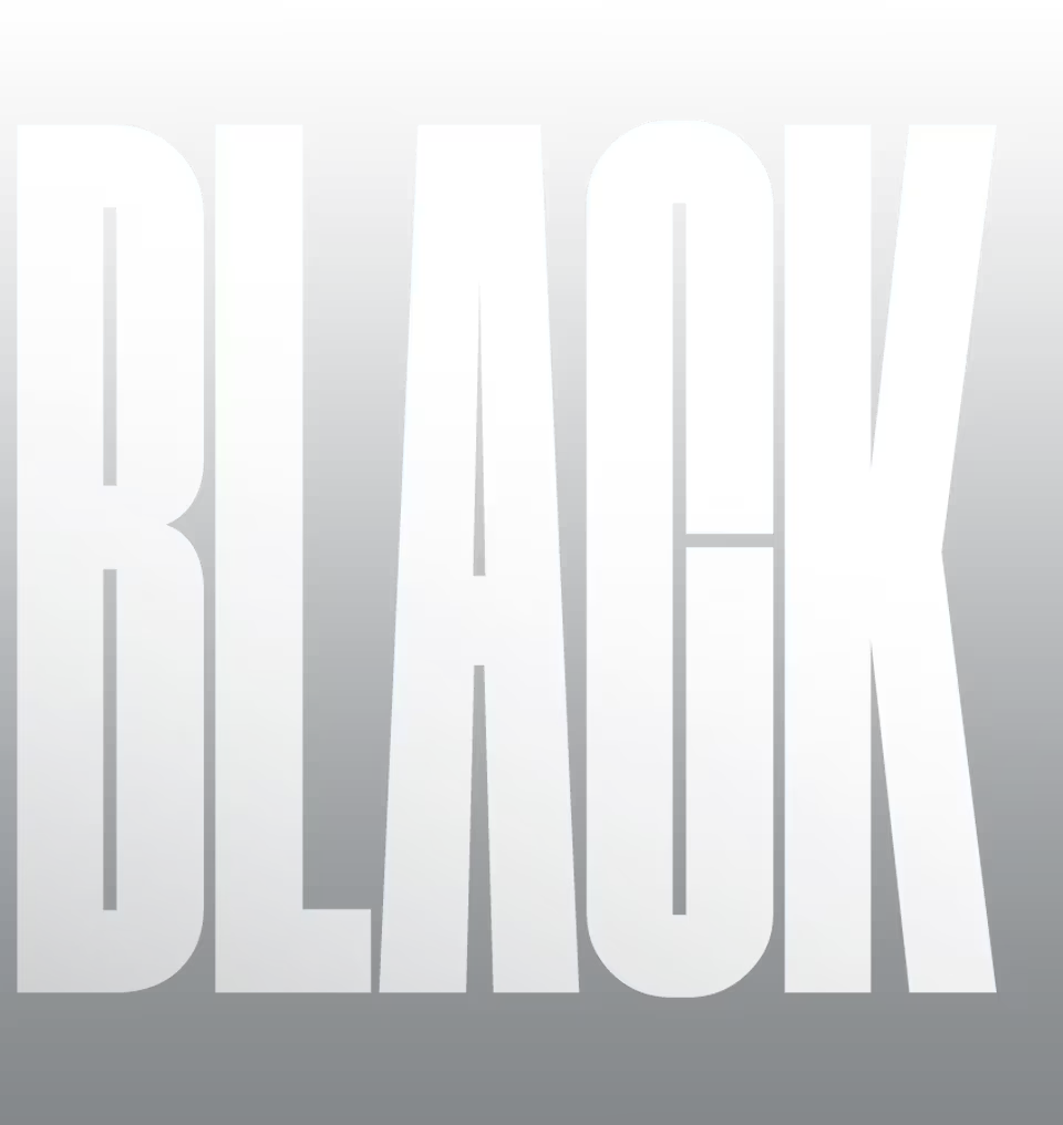 The words 'Super Black' appear in a bold font, and then a rugged iceberg with intricate grooves appears from below