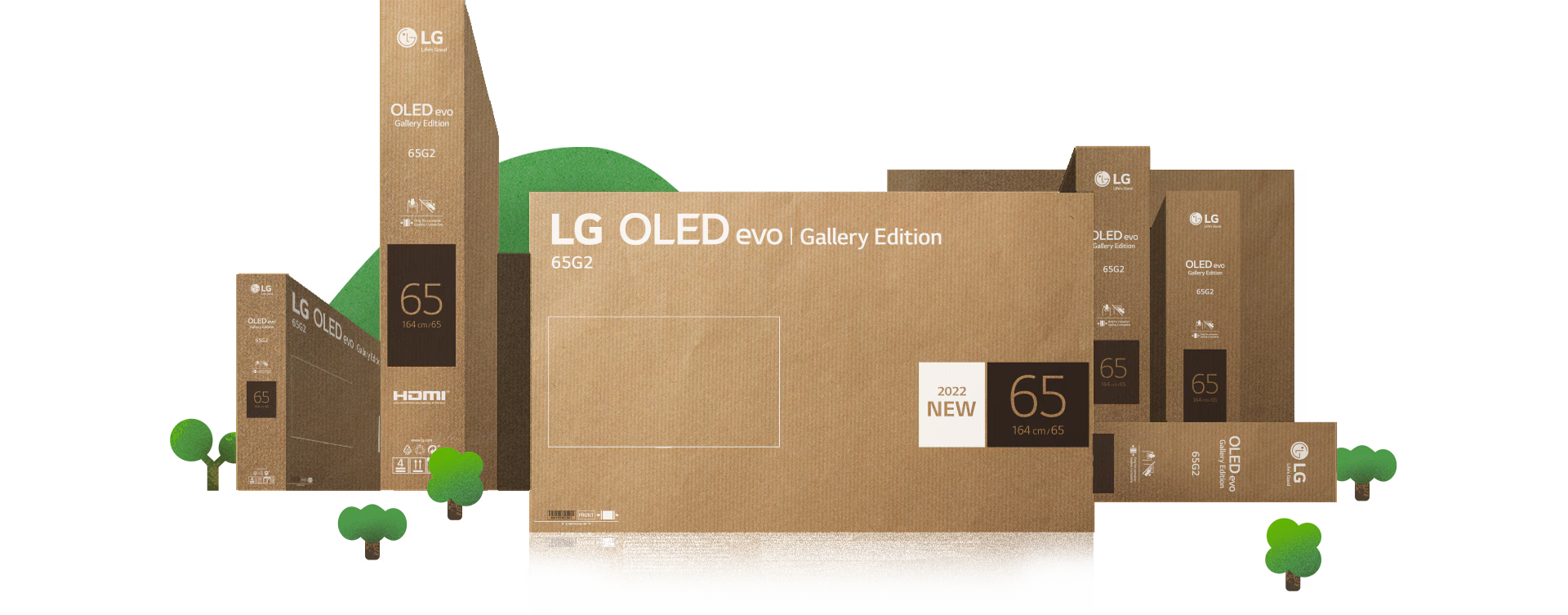 An illustration of a nature-filled city created using LG OLED's eco-friendly packaging