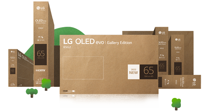 An illustration of a nature-filled city created using LG OLED's eco-friendly packaging