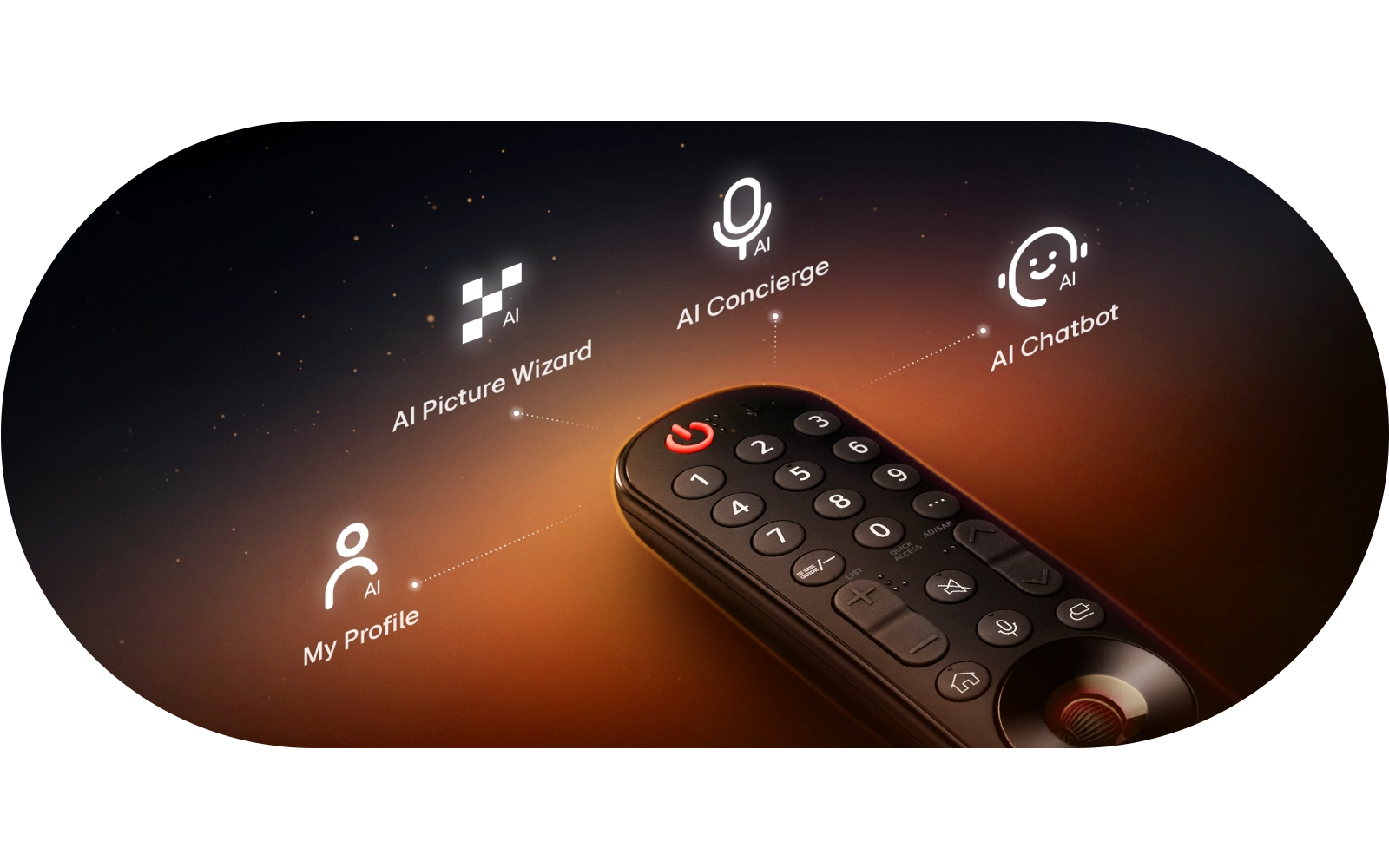 Az LG AI TV-kben megtalálható AI-élménnyel rendelkez? LG távirányító chatbothoz, portaszolgálathoz és személyre szabott profilhoz tartozik.