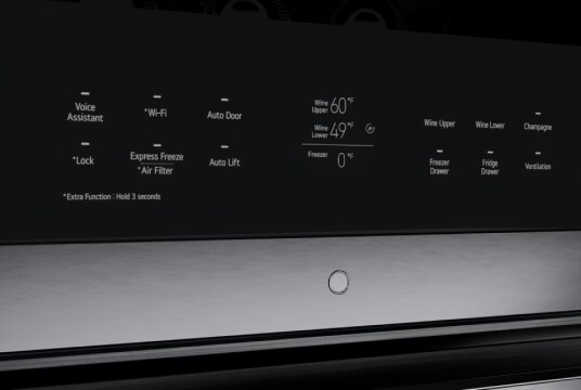 Glalss touch LED display of LG SIGNATURE Wine Cellar shows diverse information about wine conditions.