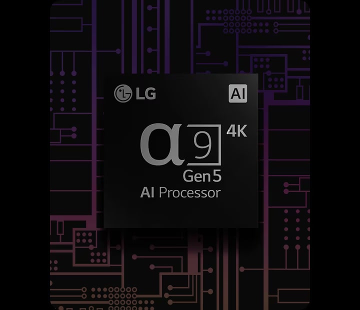 Immagine del processore 4K a9 di quinta generazione con Intelligenza Artificiale davanti a uno sfondo bianco e nero che diventa colorato