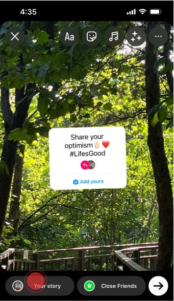 Imagen de pantalla de la publicación de una historia de Instagram.