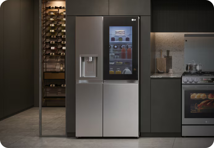 LG InstaView refrigerator with a transparent interior that fits in well with modern kitchens.