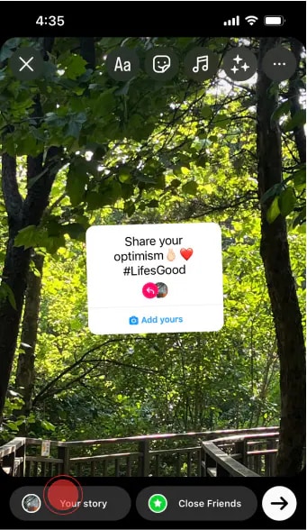 Screen image of posting Instagram story.