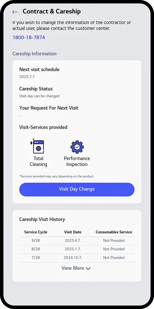 Mobile screen showing step to track visit change